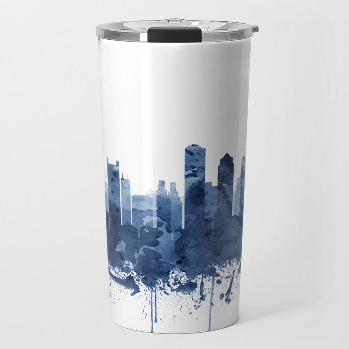Boston Skyline Watercolor Blue, Art Print By Synplus Travel Mug Gallery Image 1