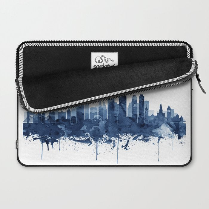 Boston Skyline Watercolor Blue, Art Print By Synplus Laptop Sleeve Gallery Image 2