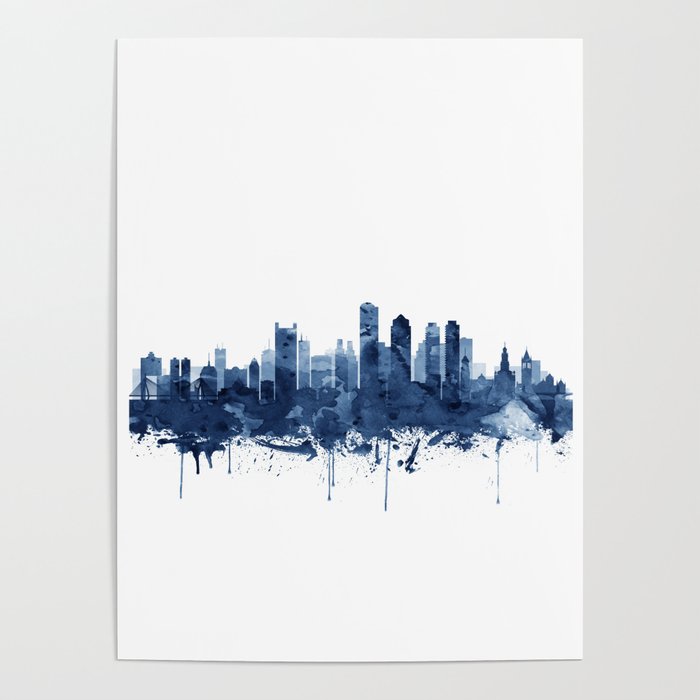 Boston Skyline Watercolor Blue, Art Print By Synplus Poster Gallery Image 1