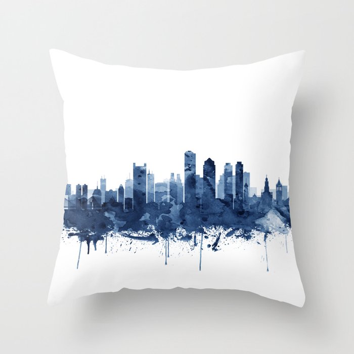 Boston Skyline Watercolor Blue, Art Print By Synplus Throw Pillow Gallery Image 6