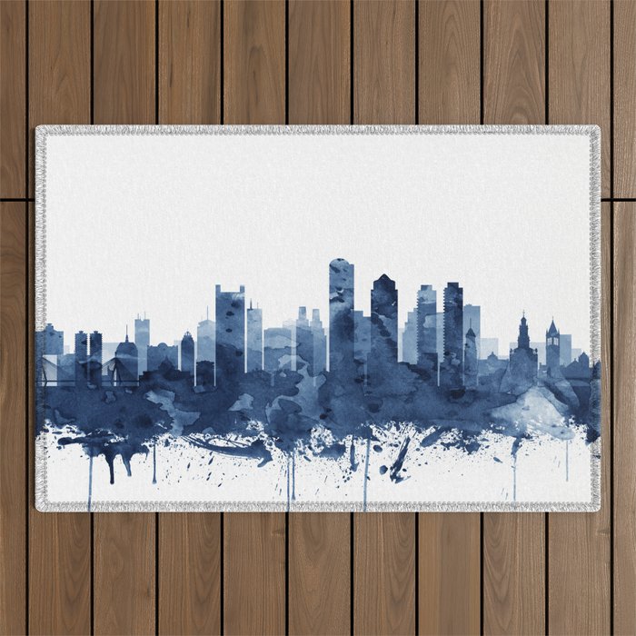 Boston Skyline Watercolor Blue, Art Print By Synplus Outdoor Rug Gallery Image 1