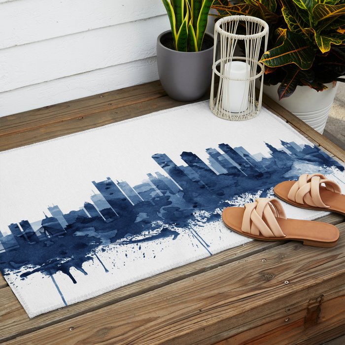 Boston Skyline Watercolor Blue, Art Print By Synplus Outdoor Rug Gallery Image 2