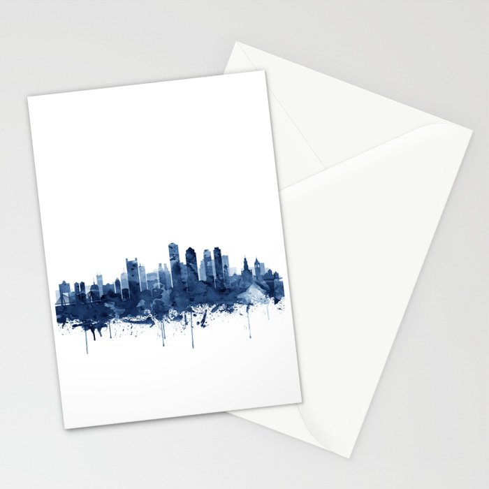 Boston Skyline Watercolor Blue, Art Print By Synplus Stationery Card Gallery Image 2