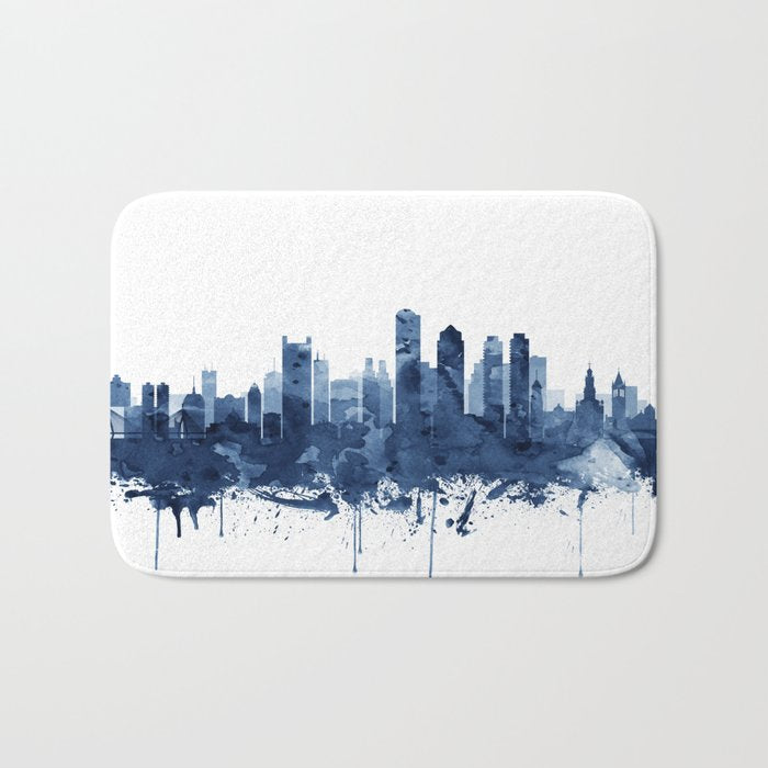 Boston Skyline Watercolor Blue, Art Print By Synplus Bath Mat Gallery Image 1