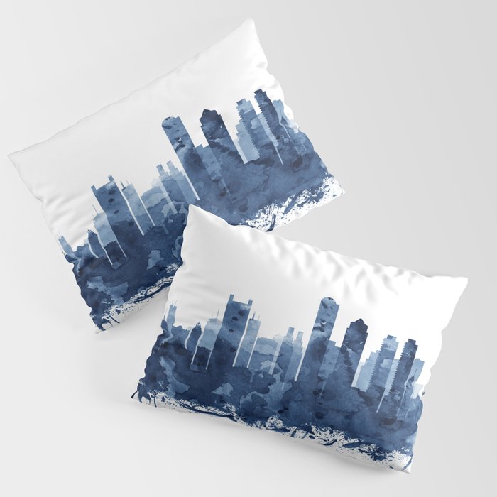 Boston Skyline Watercolor Blue, Art Print By Synplus Pillow Sham Gallery Image 3