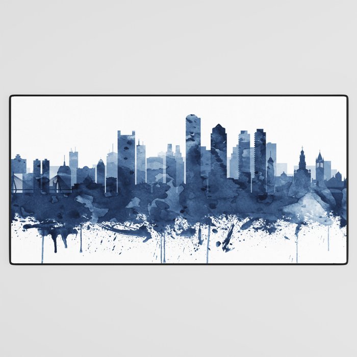 Boston Skyline Watercolor Blue, Art Print By Synplus Desk Mat Gallery Image 3