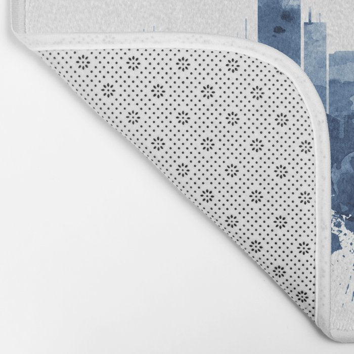 Boston Skyline Watercolor Blue, Art Print By Synplus Bath Mat Gallery Image 2