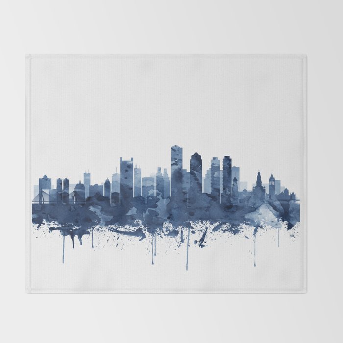 Boston Skyline Watercolor Blue, Art Print By Synplus Throw Blanket Gallery Image 2