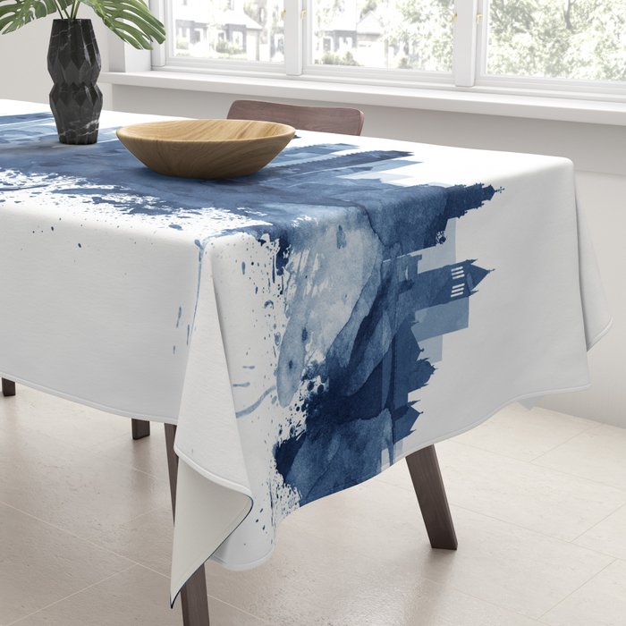 Boston Skyline Watercolor Blue, Art Print By Synplus Tablecloth Gallery Image 3