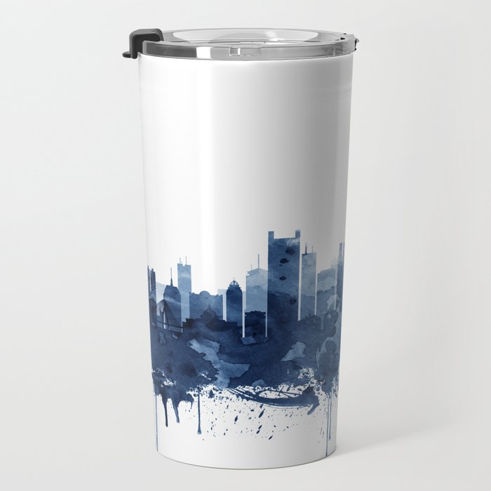 Boston Skyline Watercolor Blue, Art Print By Synplus Travel Mug Gallery Image 3