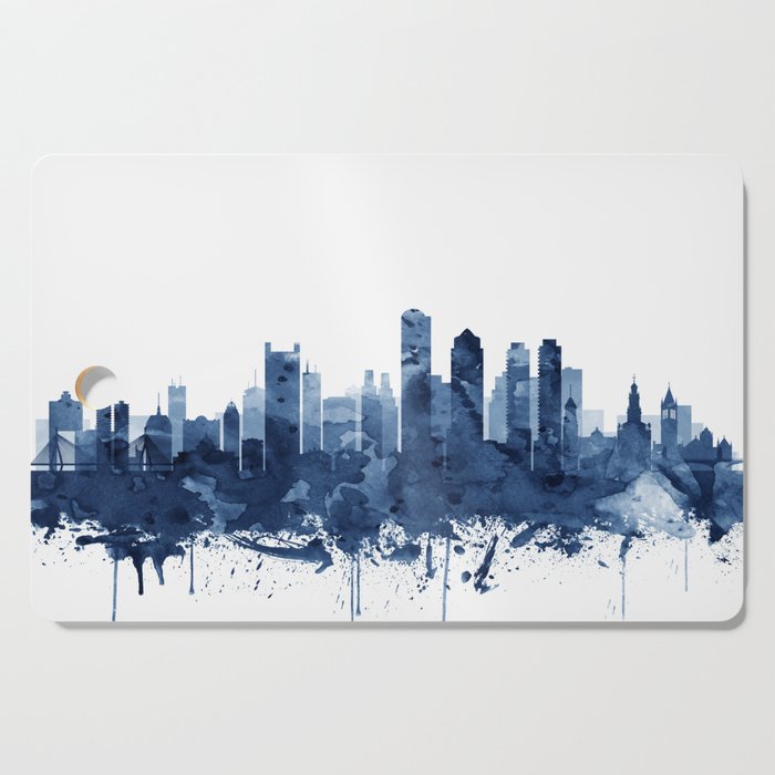 Boston Skyline Watercolor Blue, Art Print By Synplus Cutting Board Gallery Image 1