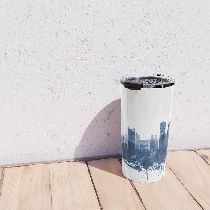 Boston Skyline Watercolor Blue, Art Print By Synplus Travel Mug Gallery Image 4