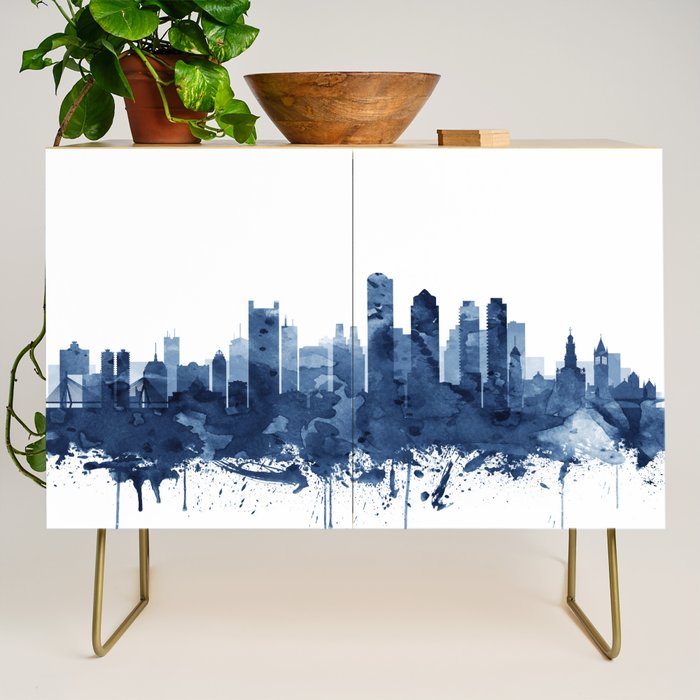 Boston Skyline Watercolor Blue, Art Print By Synplus Credenza Gallery Image 1