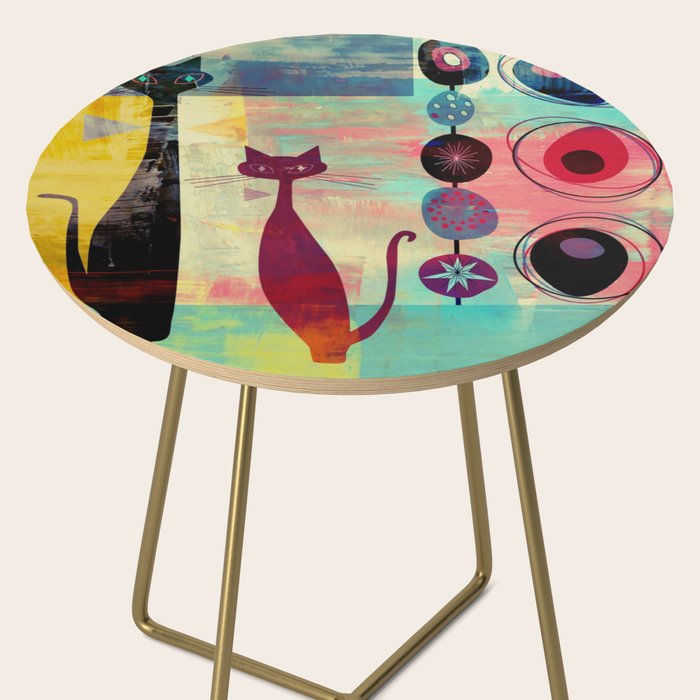 Mid-Century Modern 2 Cats - Graffiti Style Side Table Gallery Image 2