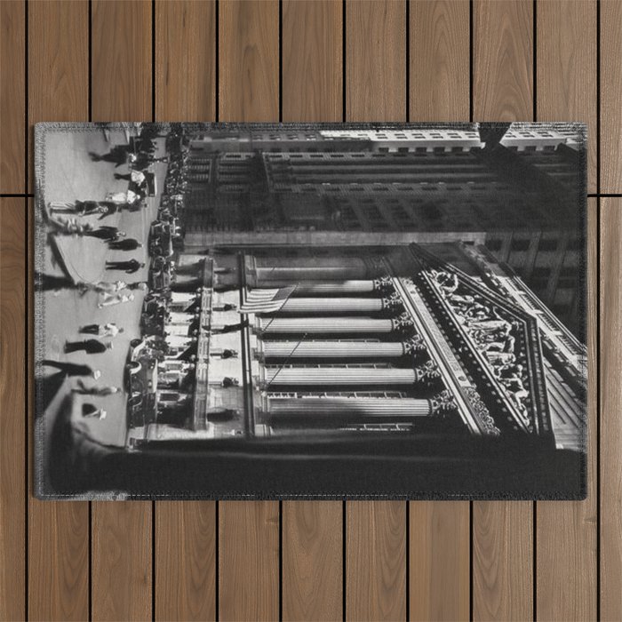Wall Street, Stock Exchange, New York, New York black and white photograph Outdoor Rug Gallery Image 1
