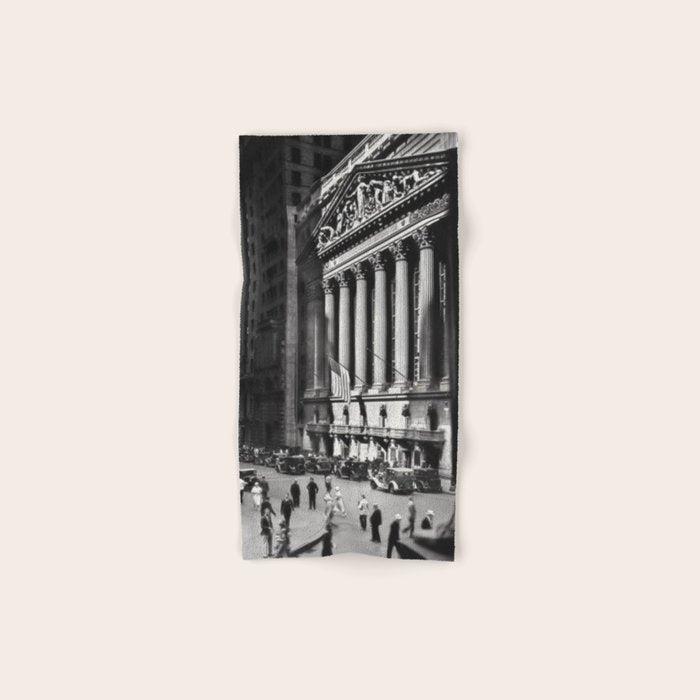 Wall Street, Stock Exchange, New York, New York black and white photograph Bath Towel Gallery Image 1
