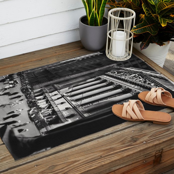 Wall Street, Stock Exchange, New York, New York black and white photograph Outdoor Rug Gallery Image 2