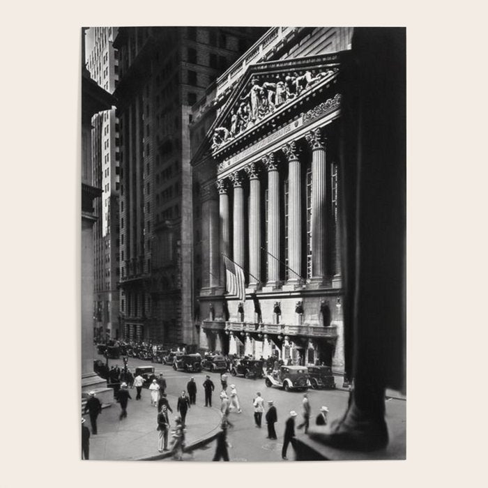 Wall Street, Stock Exchange, New York, New York black and white photograph Poster Gallery Image 1
