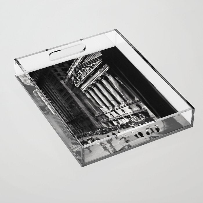 Wall Street, Stock Exchange, New York, New York black and white photograph Acrylic Tray Gallery Image 1