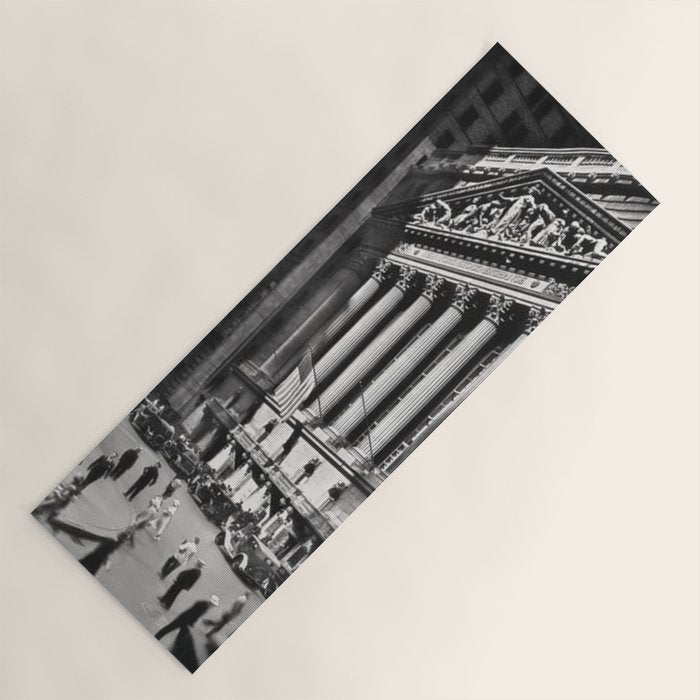 Wall Street, Stock Exchange, New York, New York black and white photograph Yoga Mat Gallery Image 1