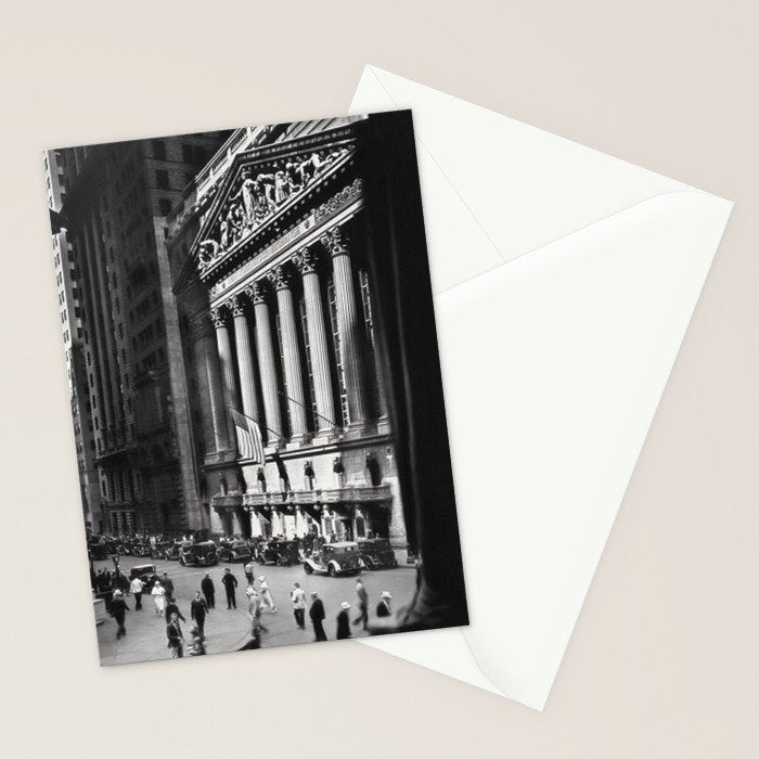 Wall Street, Stock Exchange, New York, New York black and white photograph Stationery Card Gallery Image 2