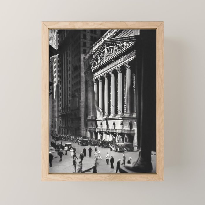 Wall Street, Stock Exchange, New York, New York black and white photograph Mini Art Print Gallery Image 1