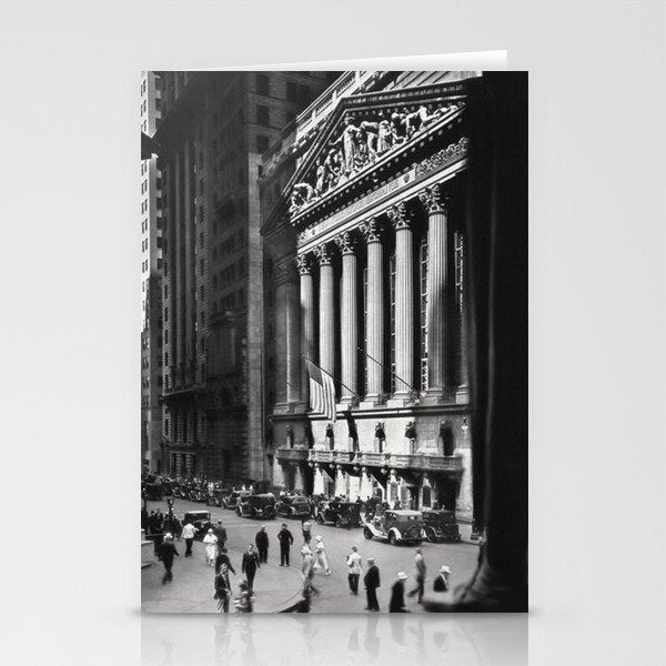 Wall Street, Stock Exchange, New York, New York black and white photograph Stationery Card Gallery Image 2