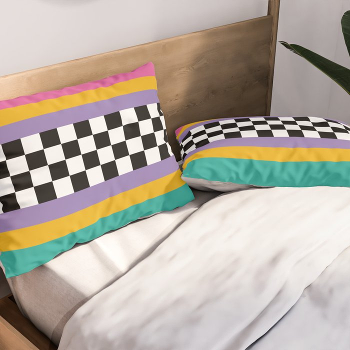 Checkered pattern grid / Vintage 80s / Retro 90s Pillow Sham Gallery Image 2