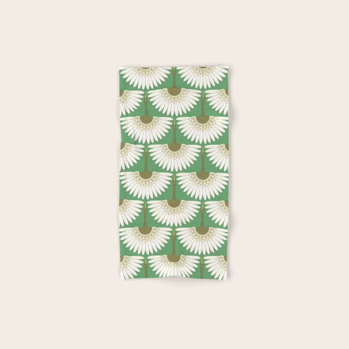 art deco cranes green Bath Towel Gallery Image 1