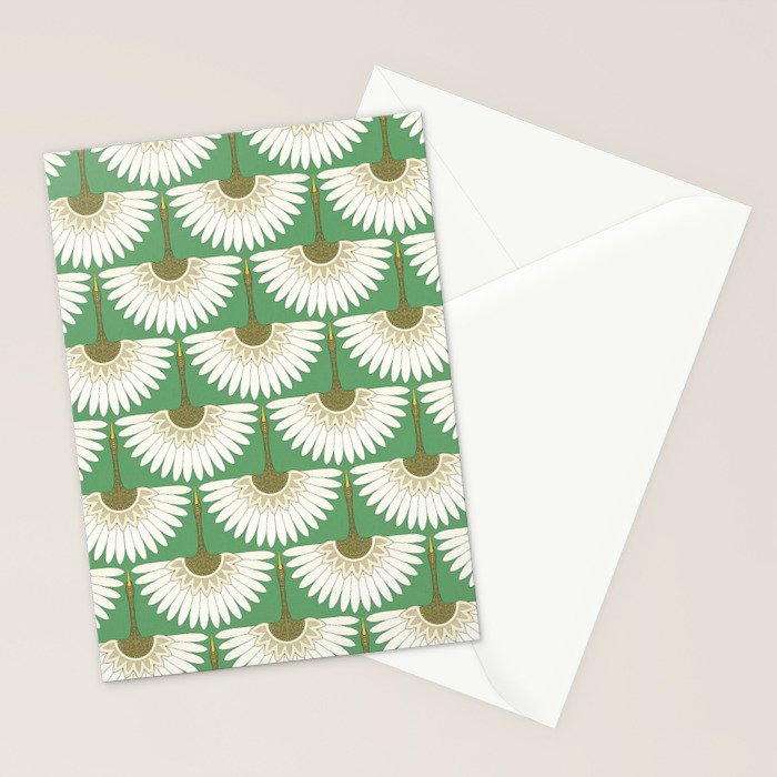 art deco cranes green Stationery Card Gallery Image 2