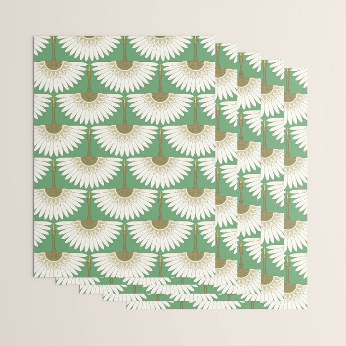 art deco cranes green Wrapping Paper Gallery Image 3