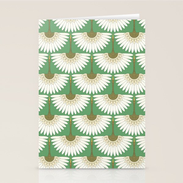 art deco cranes green Stationery Card Gallery Image 2