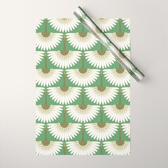 art deco cranes green Wrapping Paper Gallery Image 1