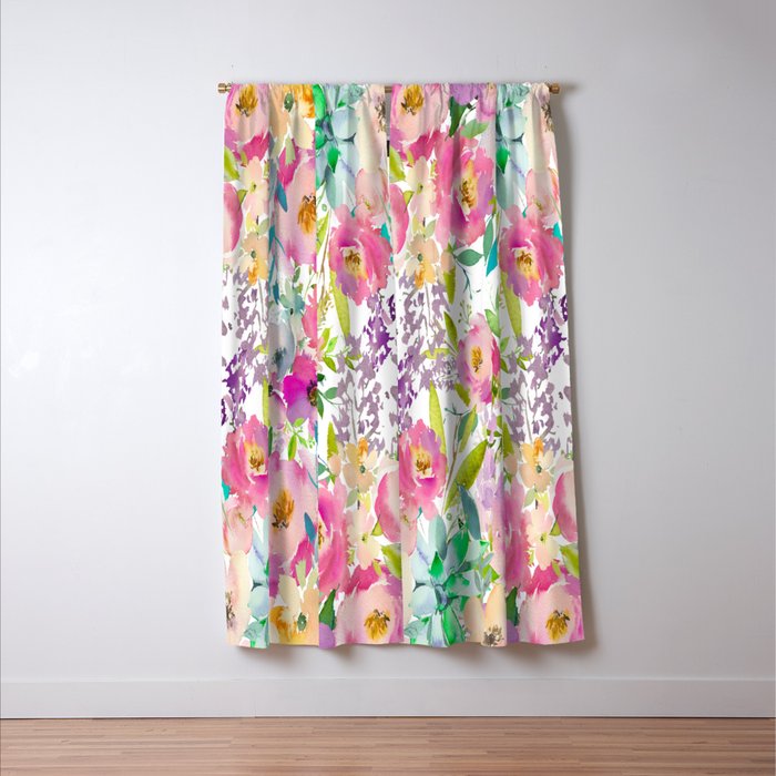 Hand painted pink lavender lilac teal watercolor elegant floral Window Curtain Gallery Image 3