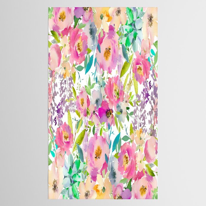 Hand painted pink lavender lilac teal watercolor elegant floral Tablecloth Gallery Image 2