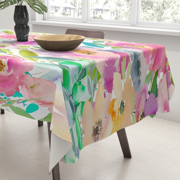 Hand painted pink lavender lilac teal watercolor elegant floral Tablecloth Gallery Image 3