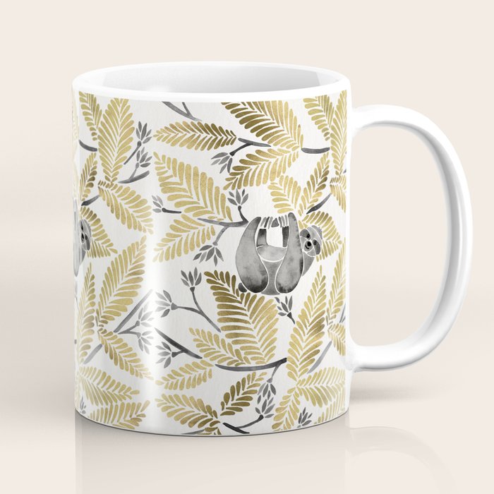 Happy Sloth - Tropical Gold Leaves Coffee Mug Gallery Image 1