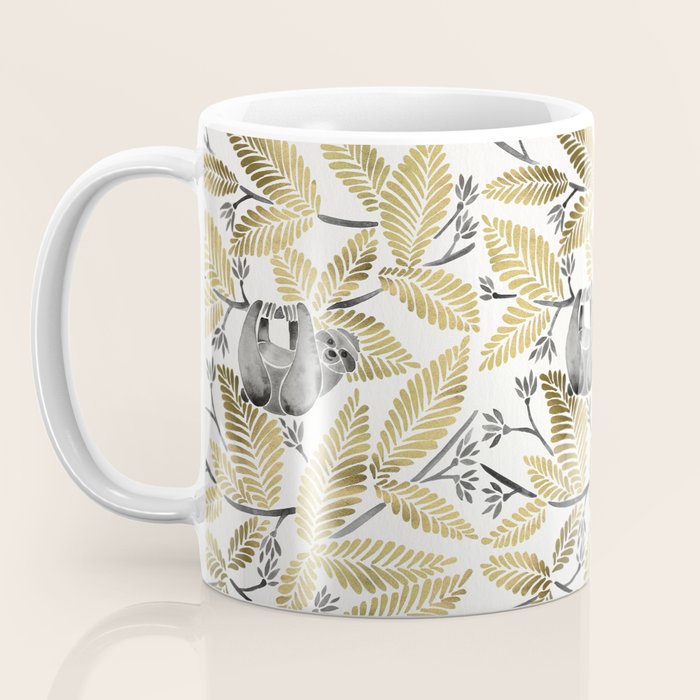 Happy Sloth - Tropical Gold Leaves Coffee Mug Gallery Image 3