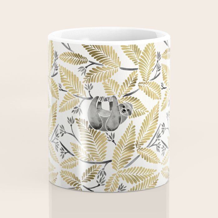 Happy Sloth - Tropical Gold Leaves Coffee Mug Gallery Image 4