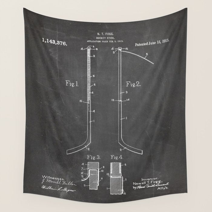 Ice Hockey Stick Patent - Ice Hockey Art - Black Chalkboard Wall Tapestry Gallery Image 4