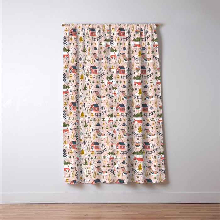 Home For The Holidays Blush Pink Christmas Window Curtain Gallery Image 3