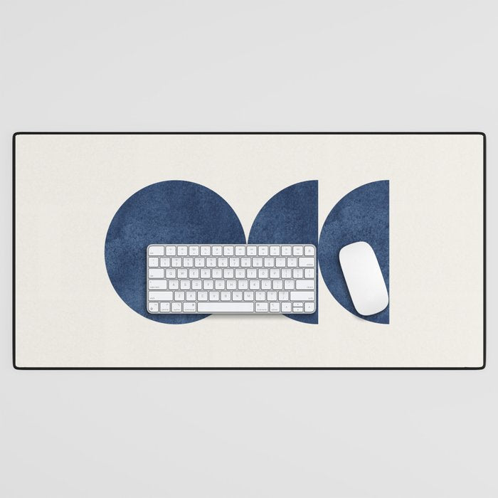 Woodblock navy blue Mid century modern Desk Mat Gallery Image 1