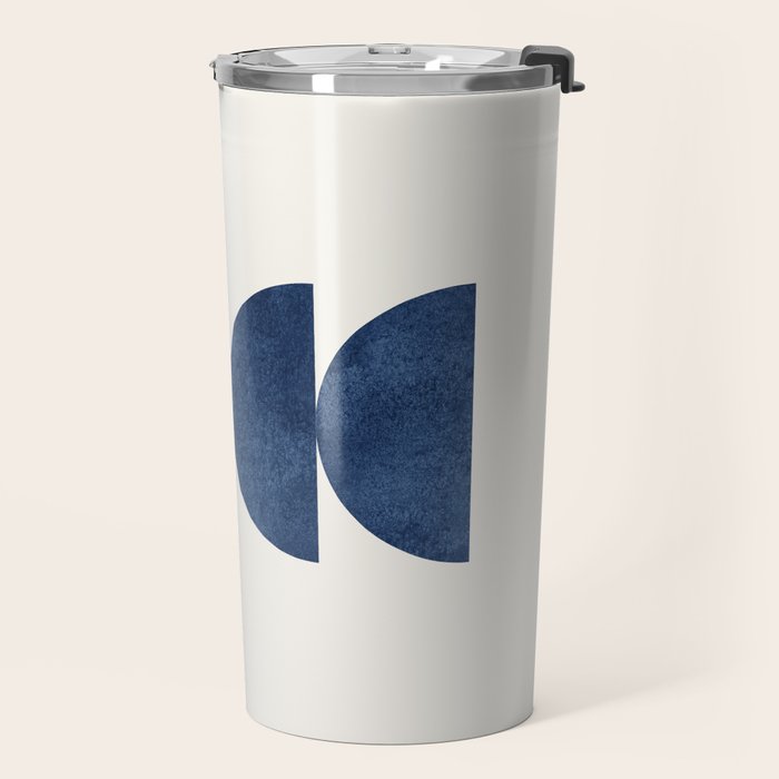 Woodblock navy blue Mid century modern Travel Mug Gallery Image 2
