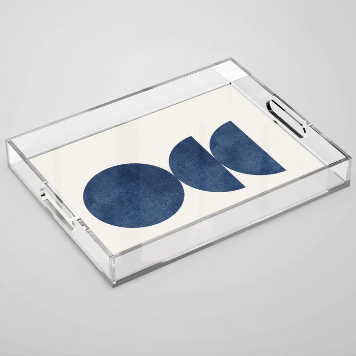Woodblock navy blue Mid century modern Acrylic Tray Gallery Image 1