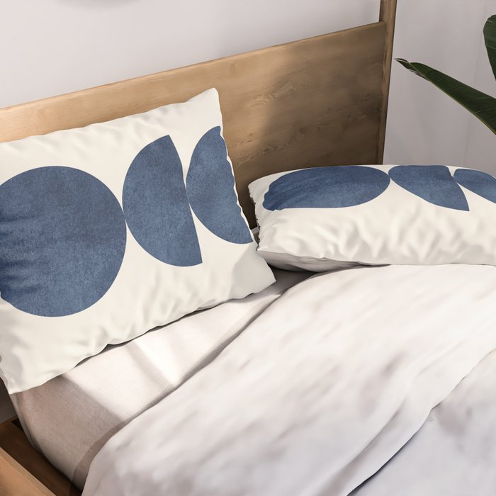 Woodblock navy blue Mid century modern Pillow Sham Gallery Image 2