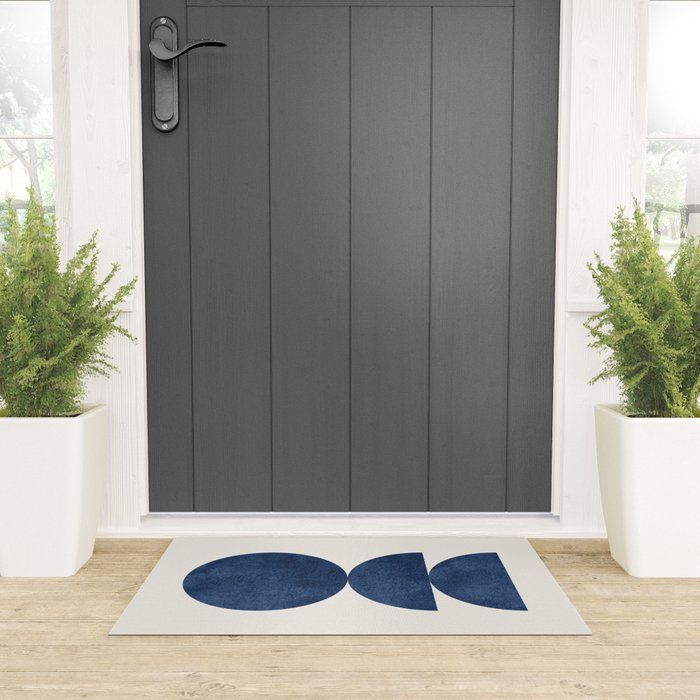 Woodblock navy blue Mid century modern Welcome Mat Gallery Image 3