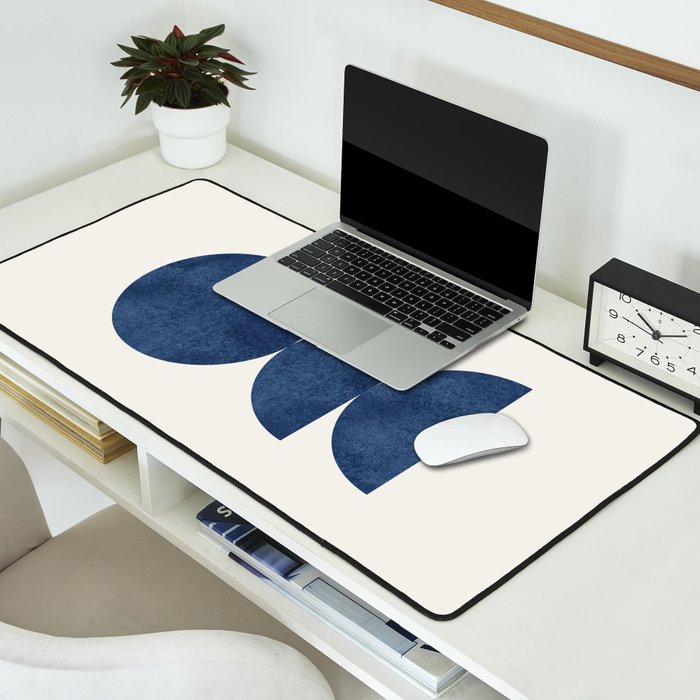Woodblock navy blue Mid century modern Desk Mat Gallery Image 2