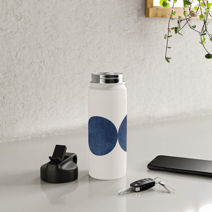 Woodblock navy blue Mid century modern Water Bottle Gallery Image 4