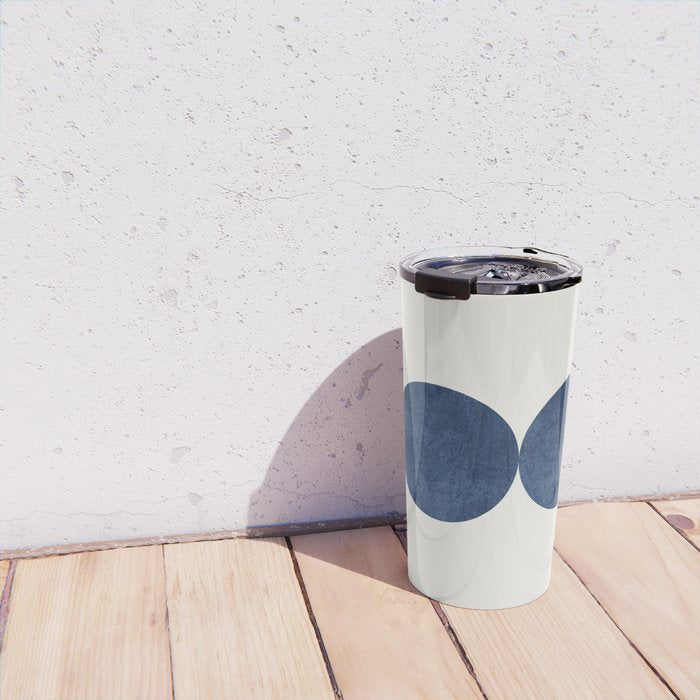 Woodblock navy blue Mid century modern Travel Mug Gallery Image 4
