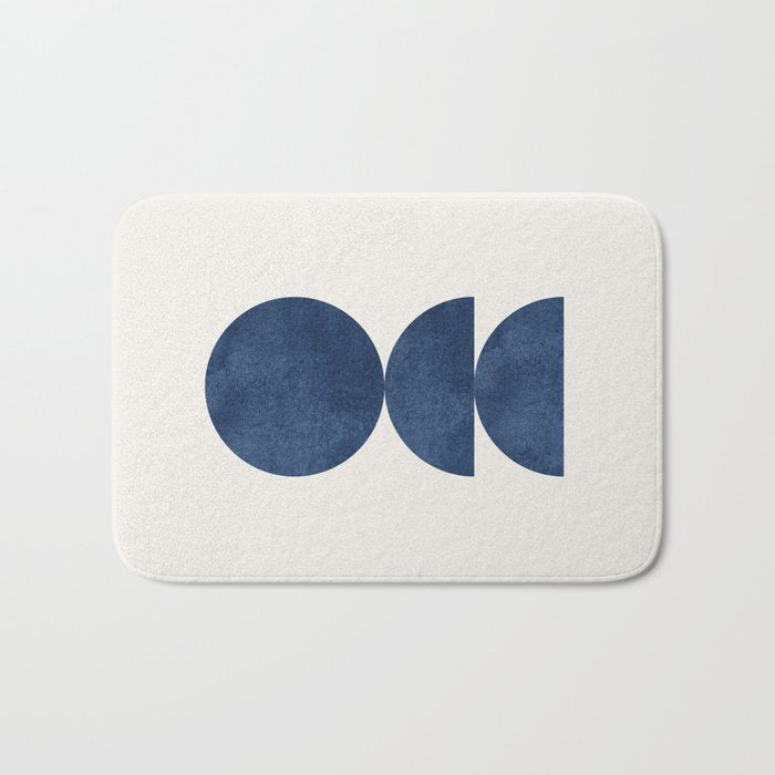 Woodblock navy blue Mid century modern Bath Mat Gallery Image 1